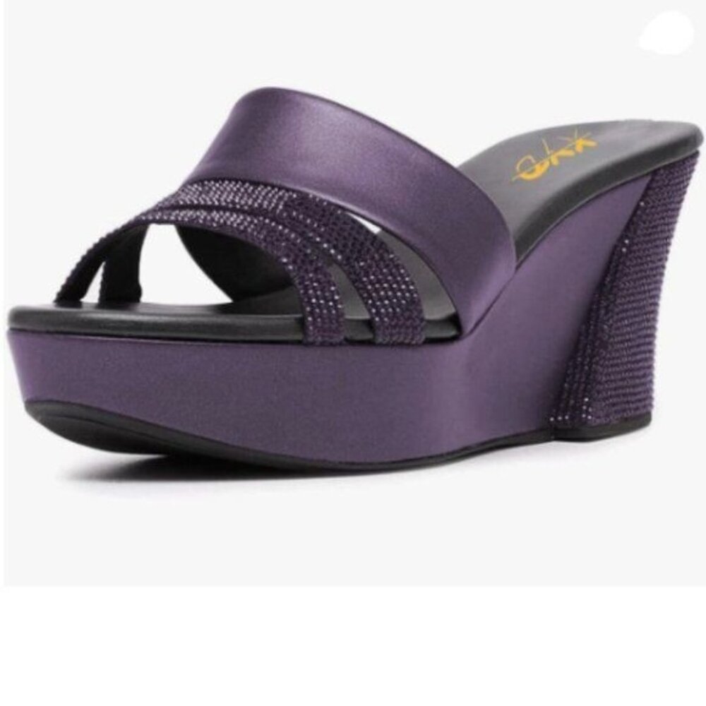 XYD Purple Casual Wedges Slide Sandals Platform Rhinestones Open Toe Mules Shoes